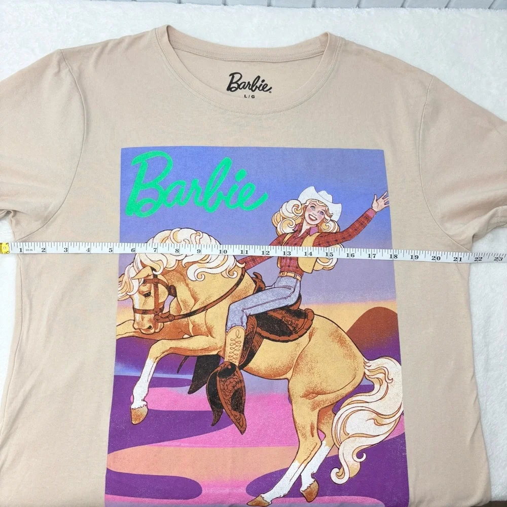 Barbie Rodeo Graphic‎ Solid T-Shirt Flesh Beige Cotton Blend Top Size L - Picture 3 of 6